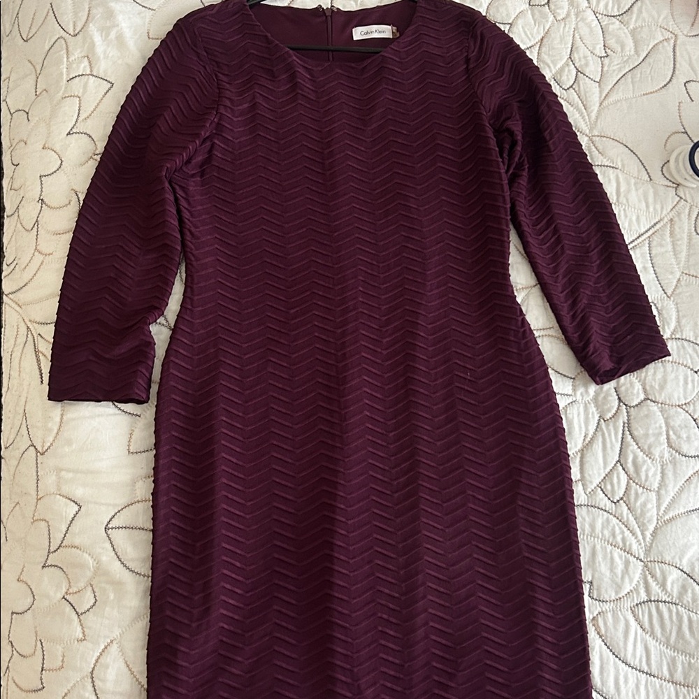 Calvin Klein Maroon Chevron Long Sleeve Dress